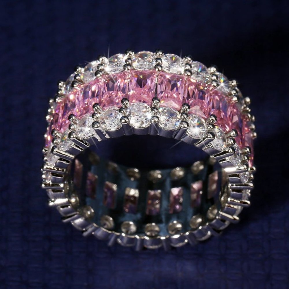 Pink Ice and Sapphire Anniversary Band Ring - Picture 2 of 3